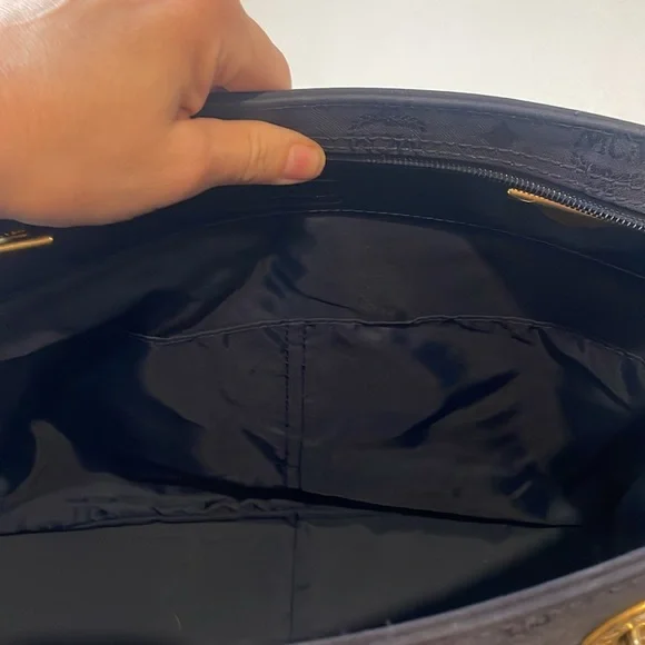 MCM Visetos Pattern Nylon Chain Tote Bag Shoulder Navy x Gold - Picture 7 of 8